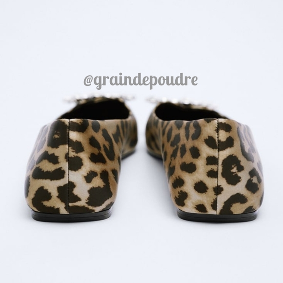 Rare! Zara Leopard Satin Rhinestone Jewel Front Pointy Ballet Flats 37 6.5 - Picture 3 of 6